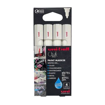 Uni ChalkGlass Marker Bullet Tip PWE-5M 4pc Pack White
