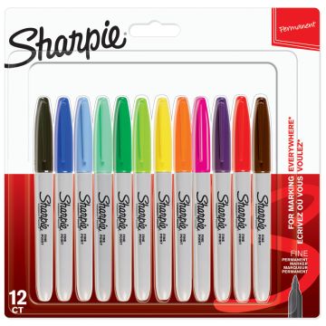 Sharpie Permanent Markers - Fine Tip - Assorted Colours - Pack of 12
