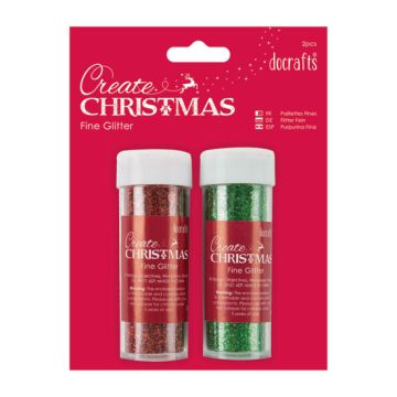 Small Fine Glitter Pots Red & Green. Pack of 2