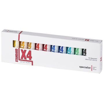 X4 Standard Acryl Tube 20ml Assorted. Set of 12