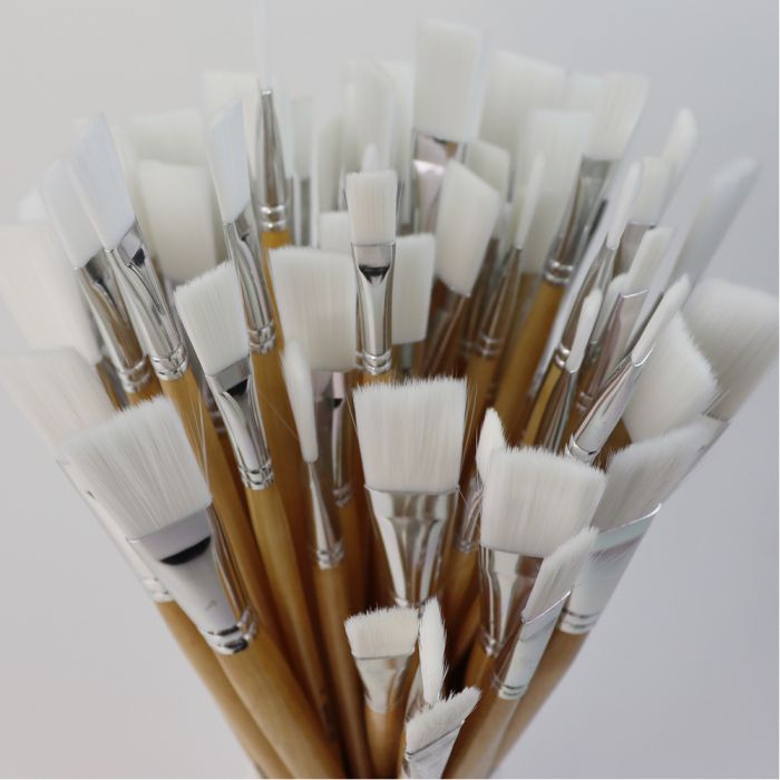 Student Flat Synthetic Long Handled Brush Bulk Pack Student Flat Synthetic Long Handled Brush Bulk Pack