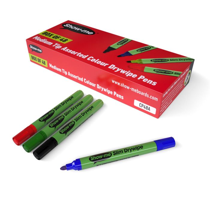 Show-me Drywipe Pens Medium Tip - Assorted. Pack of 4