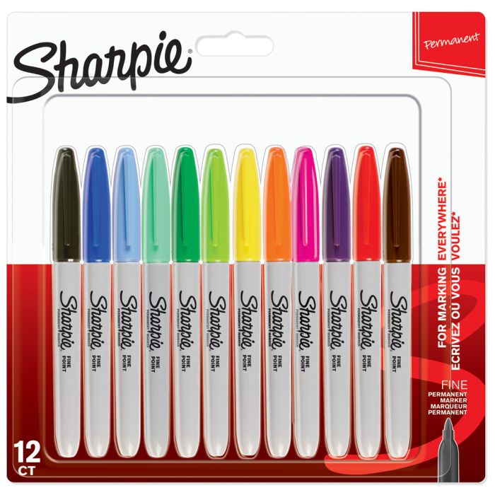 Sharpie Permanent Markers - Fine Tip - Assorted Colours - Pack of 12 Sharpie Permanent Markers - Fine Tip - Assorted Colours - Pack of 12