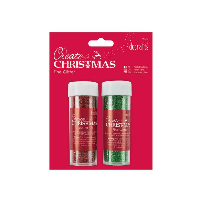 Small Fine Glitter Pots Red & Green. Pack of 2 Small Fine Glitter Pots Red & Green. Pack of 2