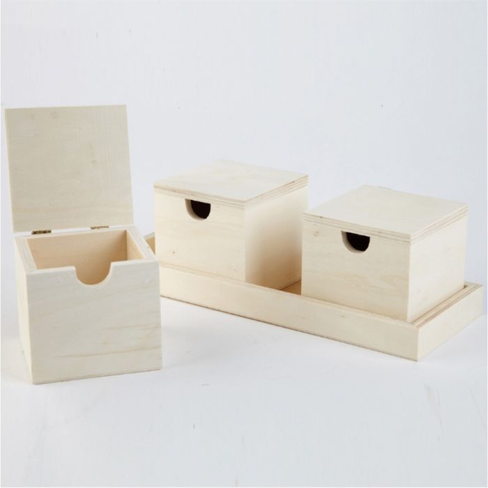 Wooden Boxes in a Tray. Per set Wooden Boxes in a Tray. Per set